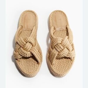 H&M Beige Knotted Rope Slide Sandals NWT
